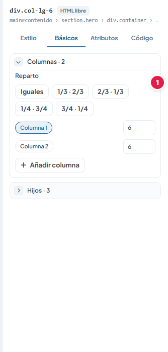 Grupo Columnas en el panel