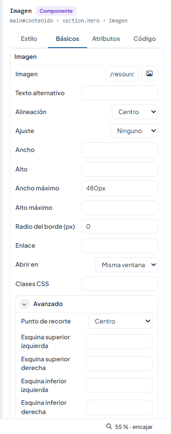 Grupo Avanzado del componente imagen